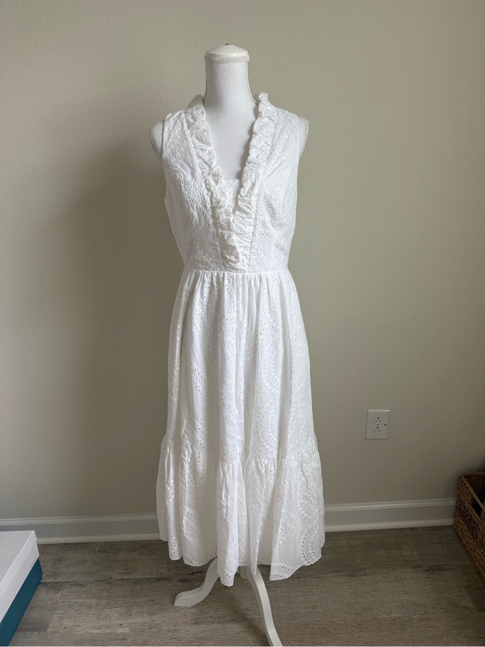 Lilly Pulitzer White Eyelet Ruffle V-Neck Maxi Dress